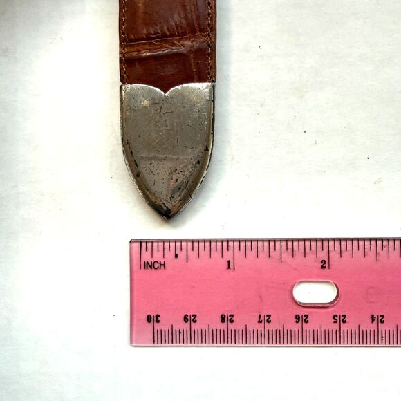 Vintage Ann Taylor Croc Print Brown Leather Womens Belt Size XS S Western 24-27" - Picture 12 of 12